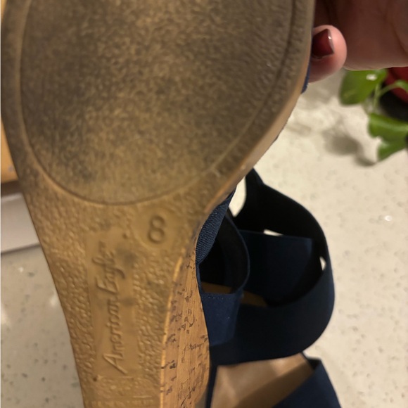 Beautiful Navy Blue American Eagle by Payless wedge Sandals. Worn once, Size 8. - Picture 2 of 3